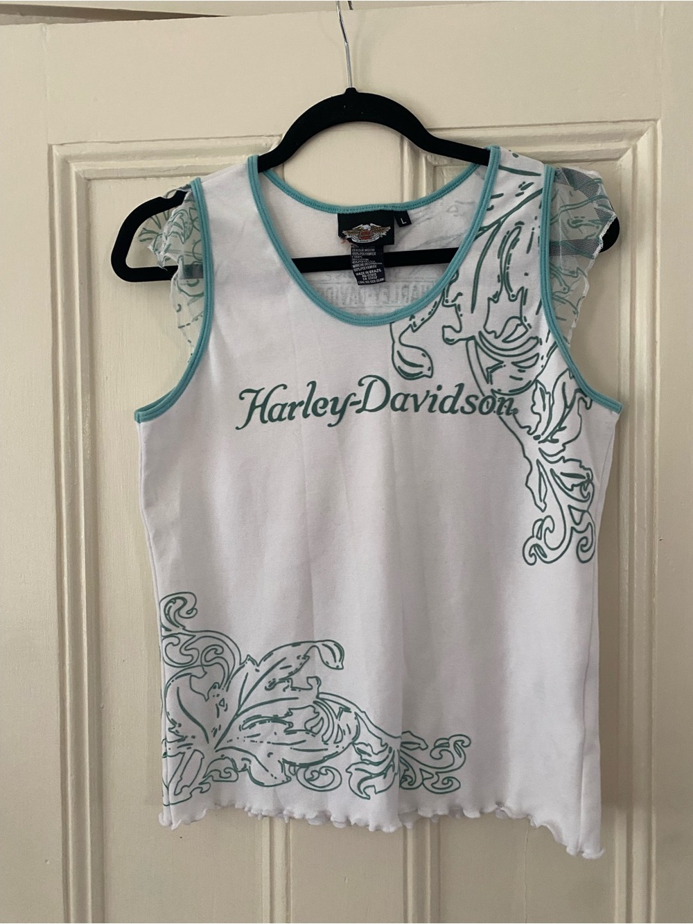 Vintage Harley-Davidson White Tank with Mesh Trim